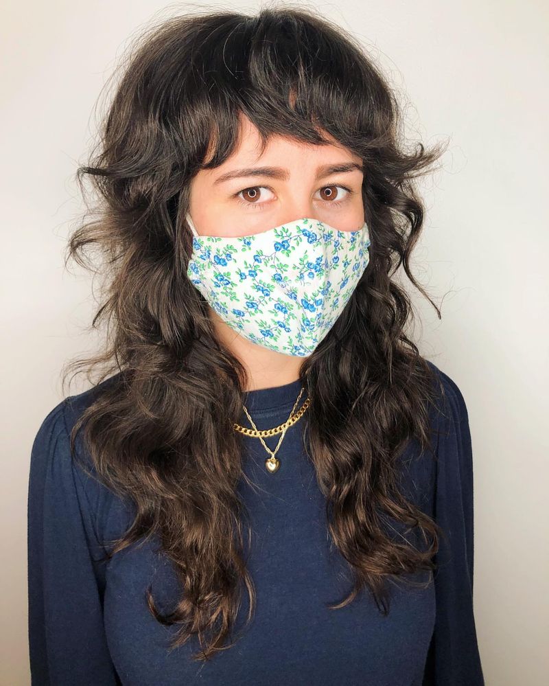 25. Dark Brunette Shag with Full Micro Bangs