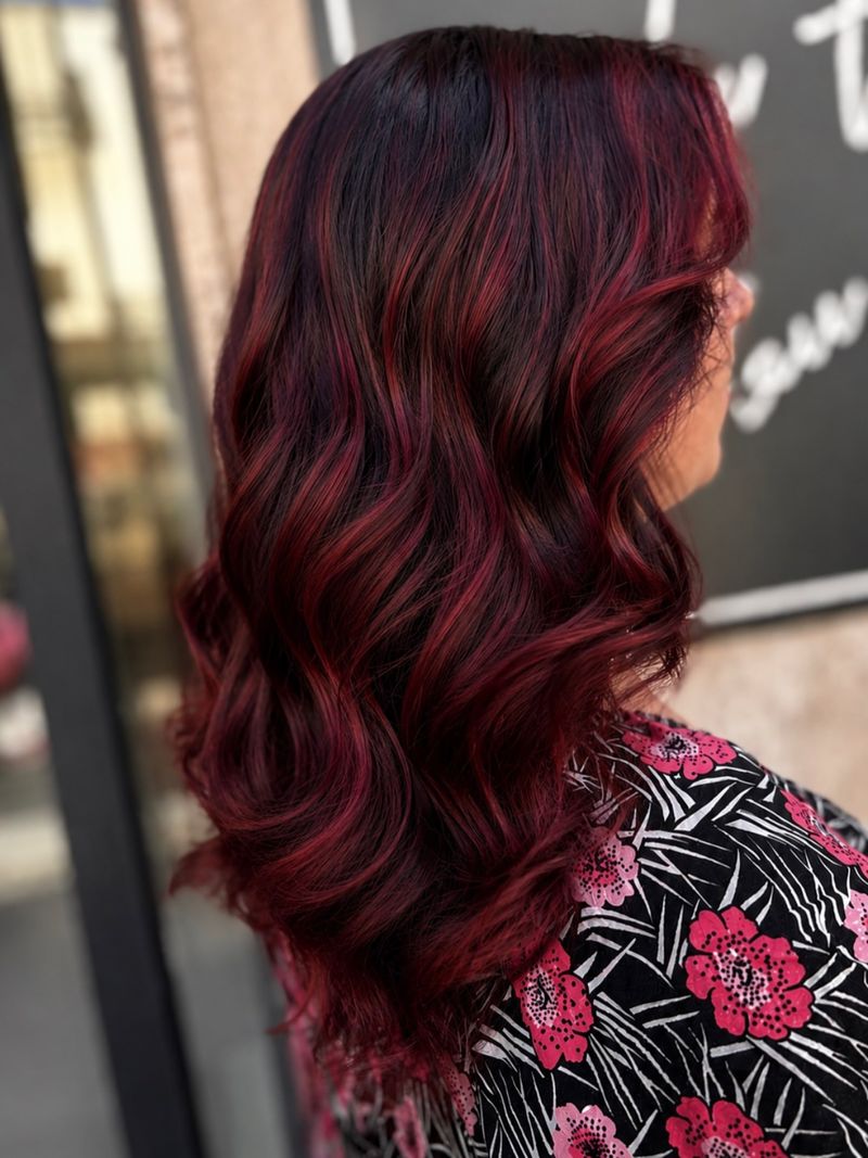 18. Dark Cherry Balayage Waves