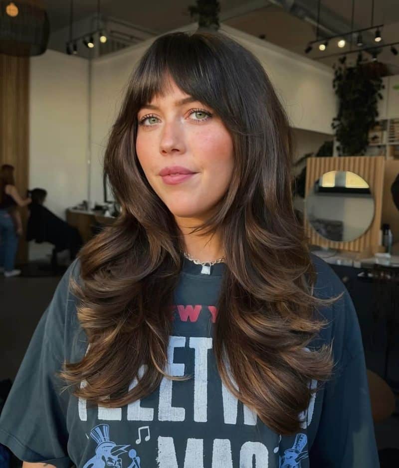 34. Dark Chocolate Blowout with Full Bangs