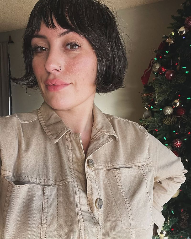 11. Dark Chocolate Bob with Baby Bangs
