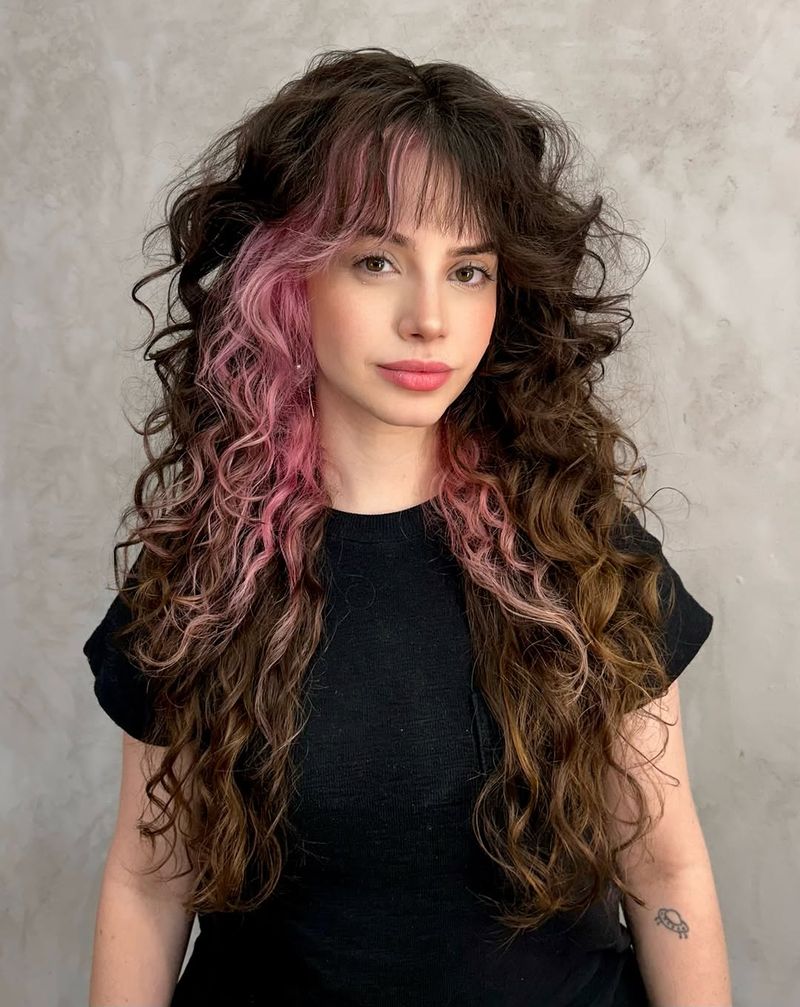 19. Dark Curly Shag with Bubblegum Pink Money Piece