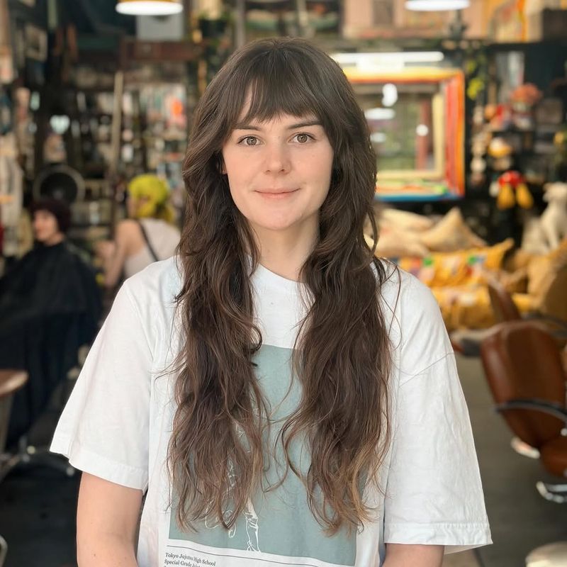 18. Dark Espresso Mermaid Shag with Piecey Bangs