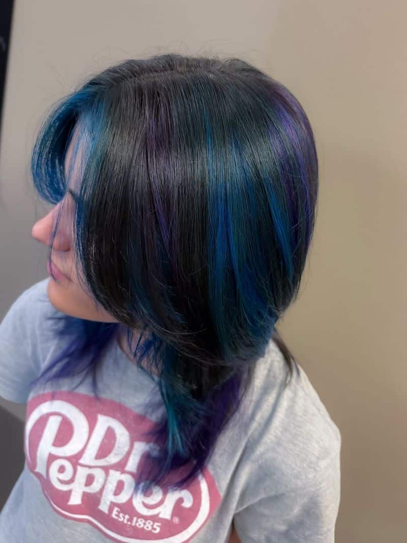 11. Dark Hair with Blue and Purple Peekaboo Highlights