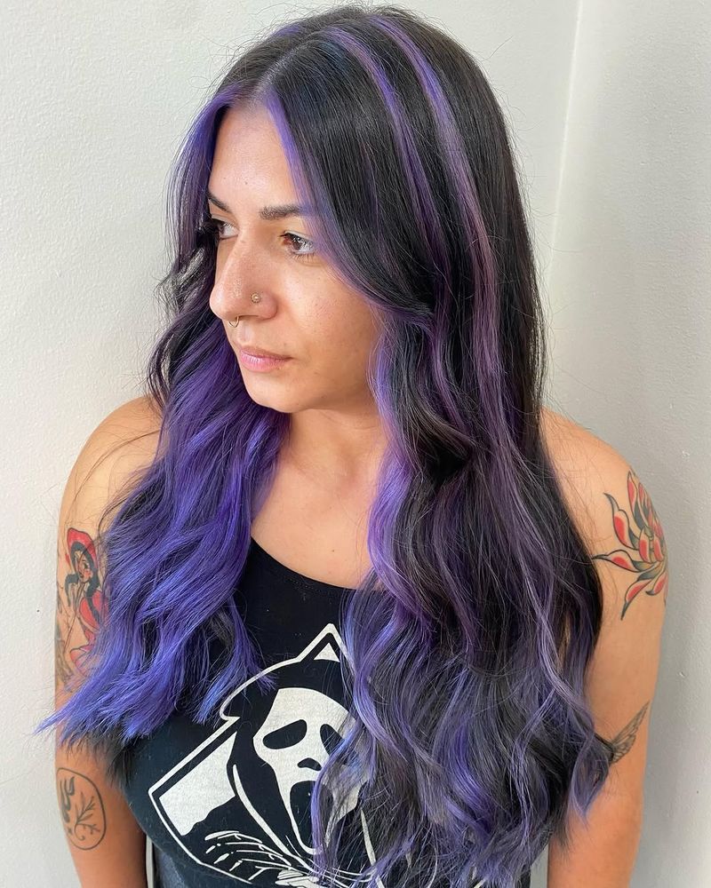 46. Dark Hair with Lilac Money Pieces
