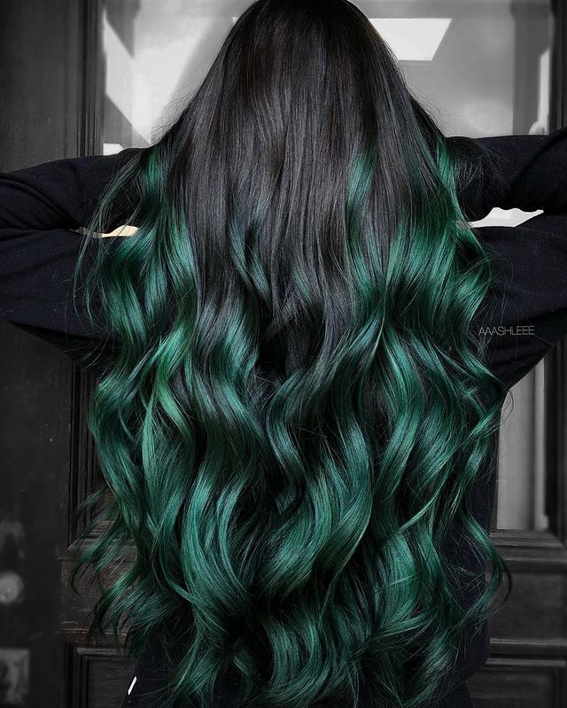 17. Dark Root Melt into Emerald Waves
