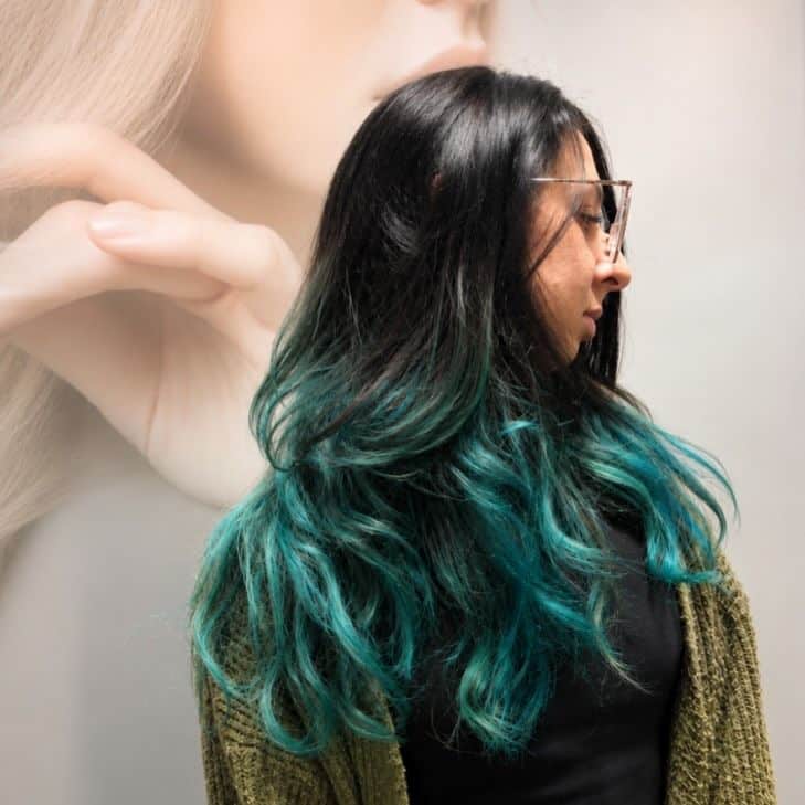 2. Dark Roots with Jade Dipped Ends