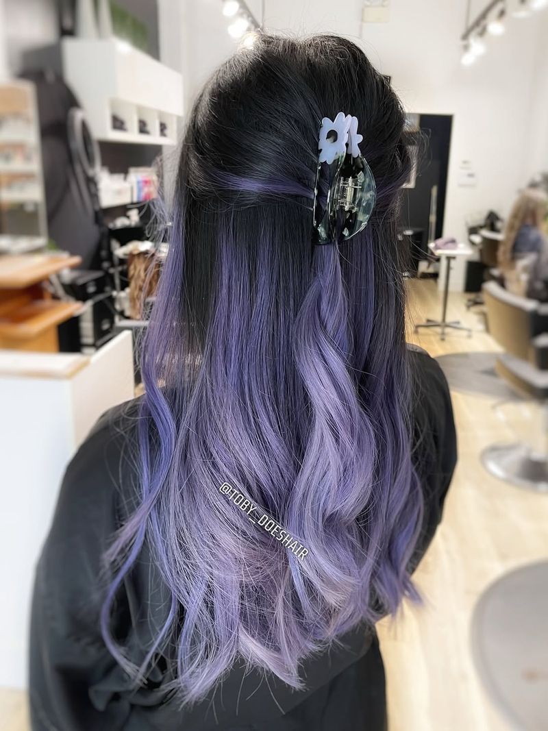 19. Dark Roots with Smoky Lavender Peekaboo Highlights