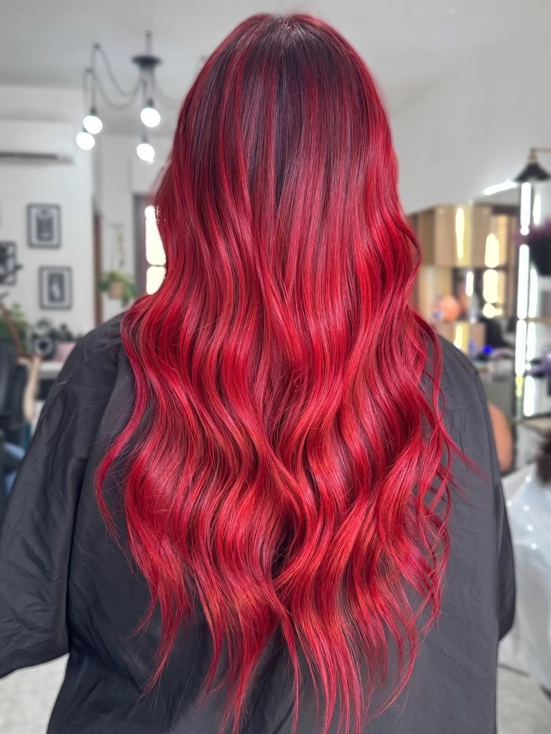 6. Dark Roots with Vibrant Crimson Lengths