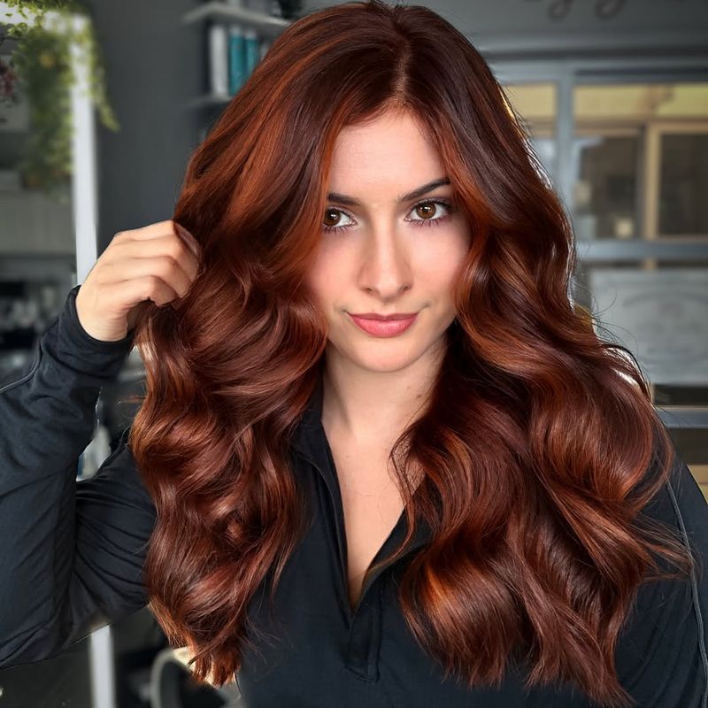 32. Deep Auburn Waves with Copper Framing