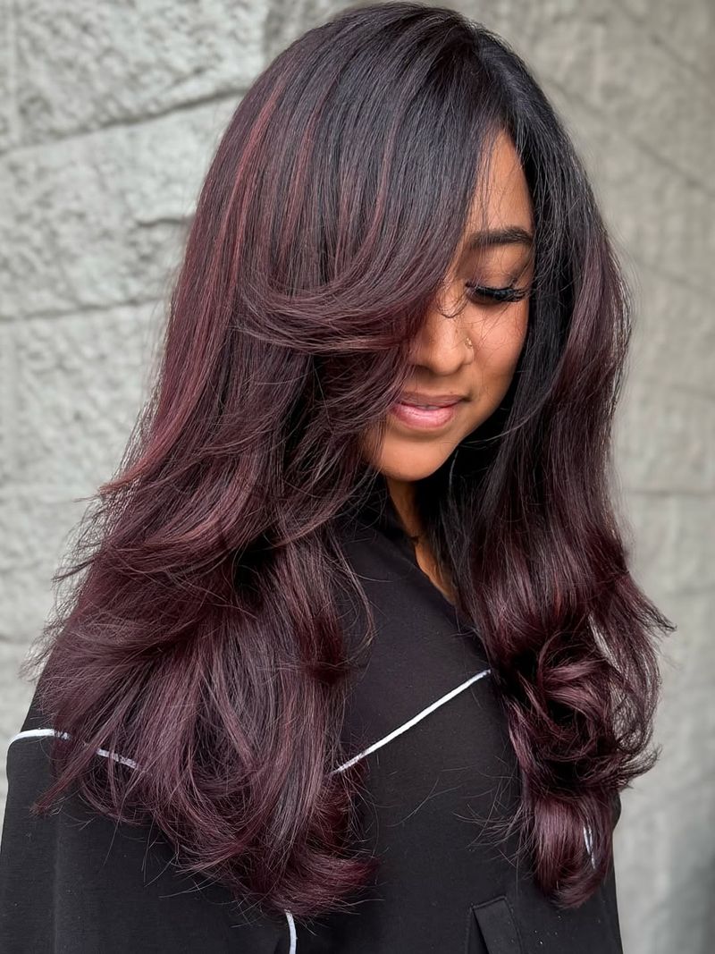 9. Deep Burgundy Layers with Side Fringe