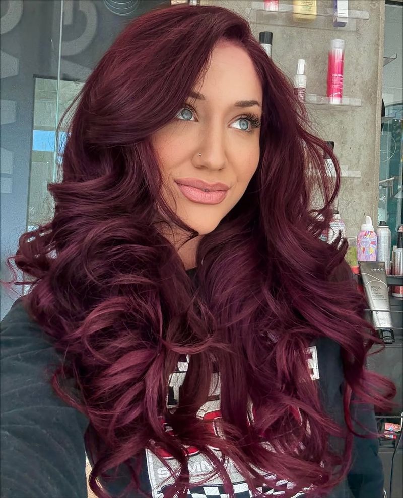 30. Deep Burgundy Side-Swept Waves