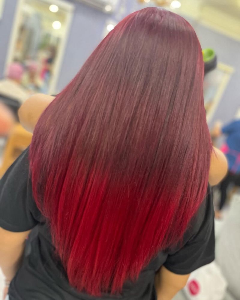 14. Deep Burgundy to Crimson Dip Dye