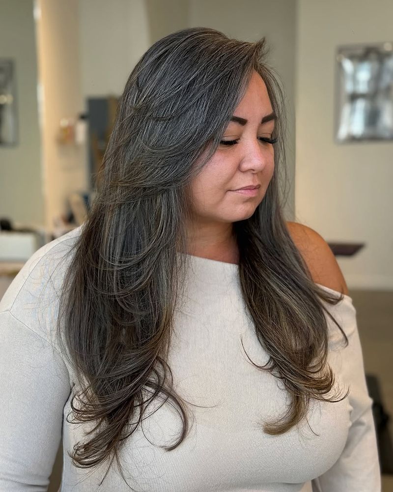 32. Deep Charcoal Layers with Silver Sweeps