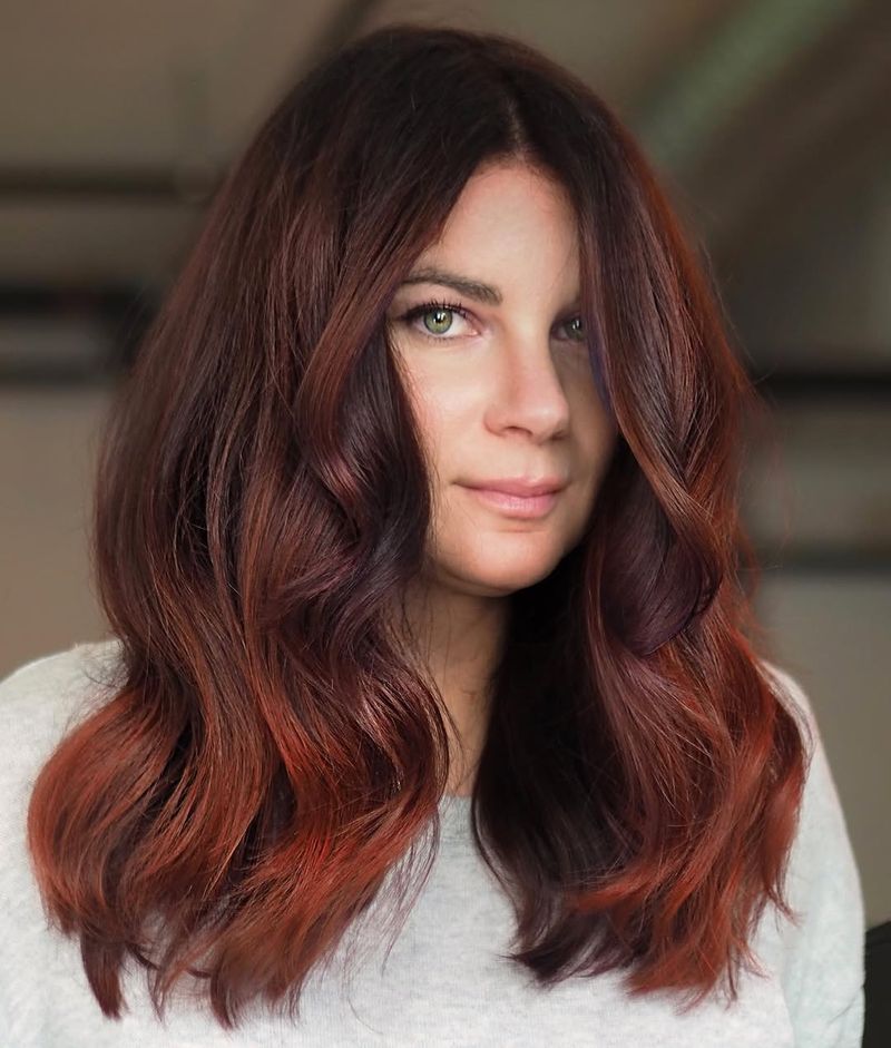 29. Deep Cherry Ombre with Loose Waves