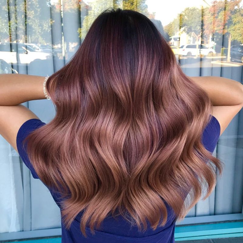 15. Deep Chestnut Roots with Rose Gold Waves