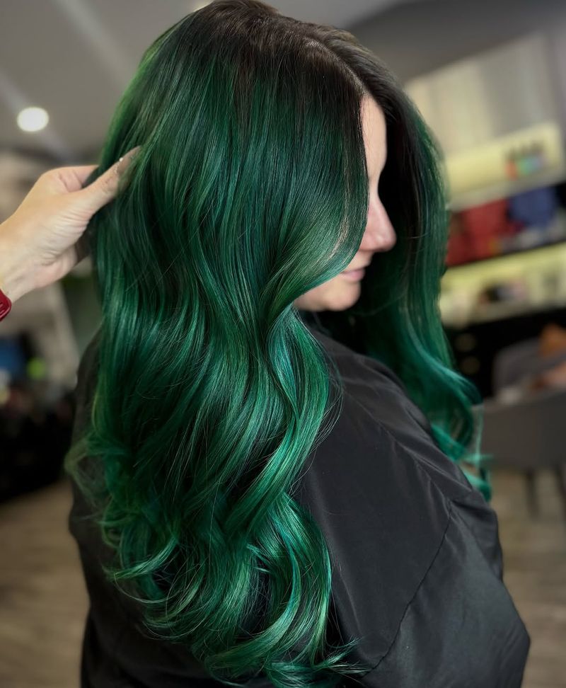 22. Deep Emerald Waves with Dark Roots