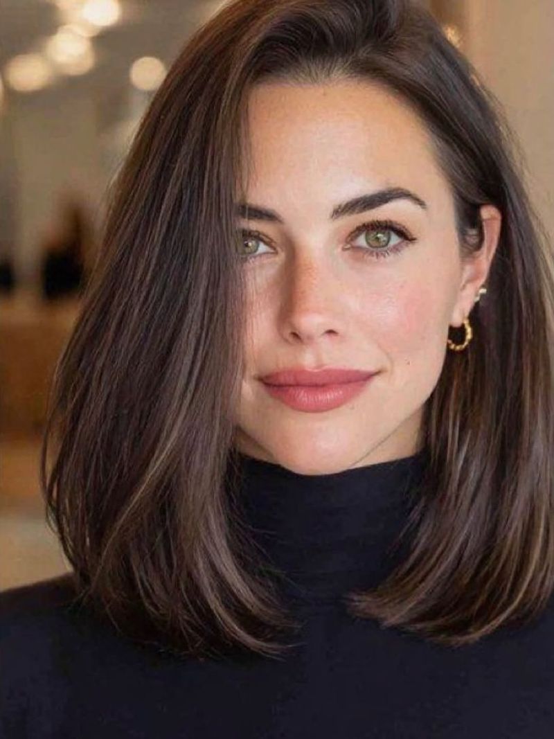26. Deep Espresso Side-Parted Bob
