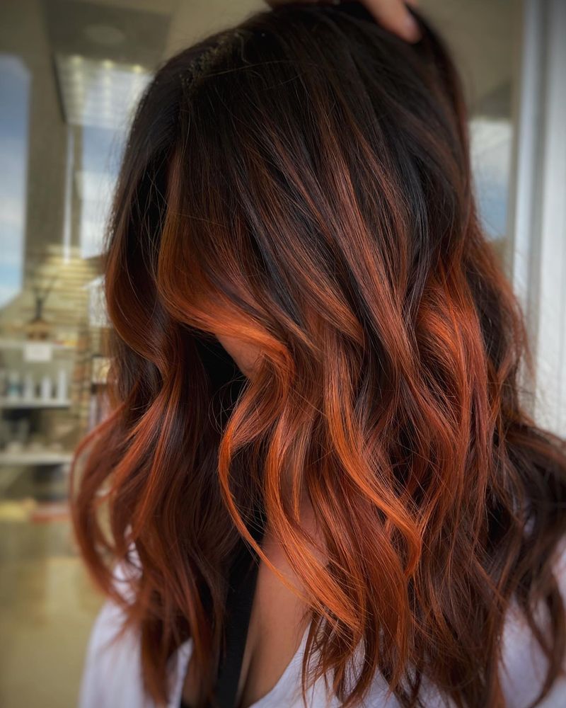 62. Deep Espresso with Bright Copper Peekaboo Balayage