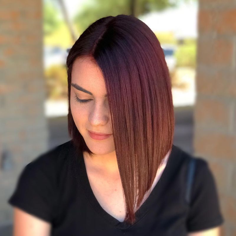 60. Deep Maroon Angled Bob