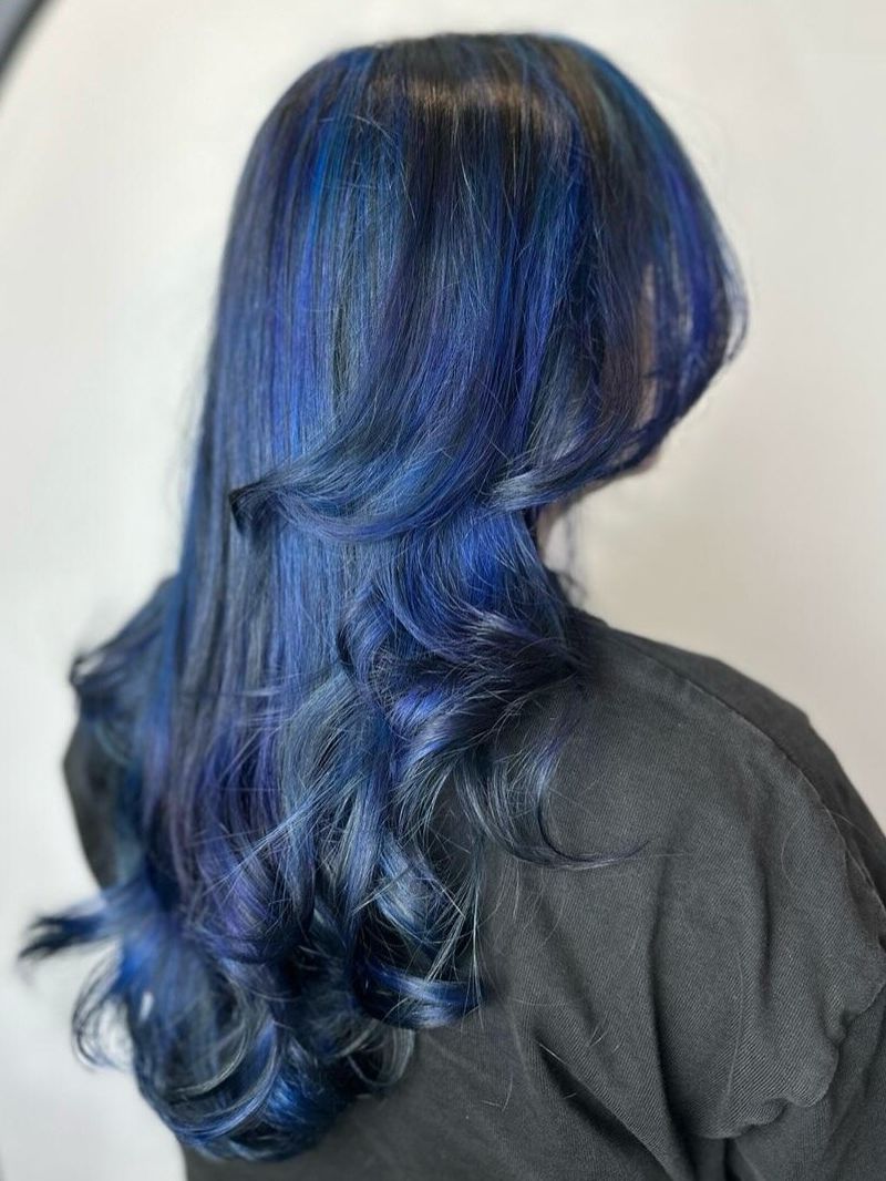36. Deep Midnight Blue Layered Curls