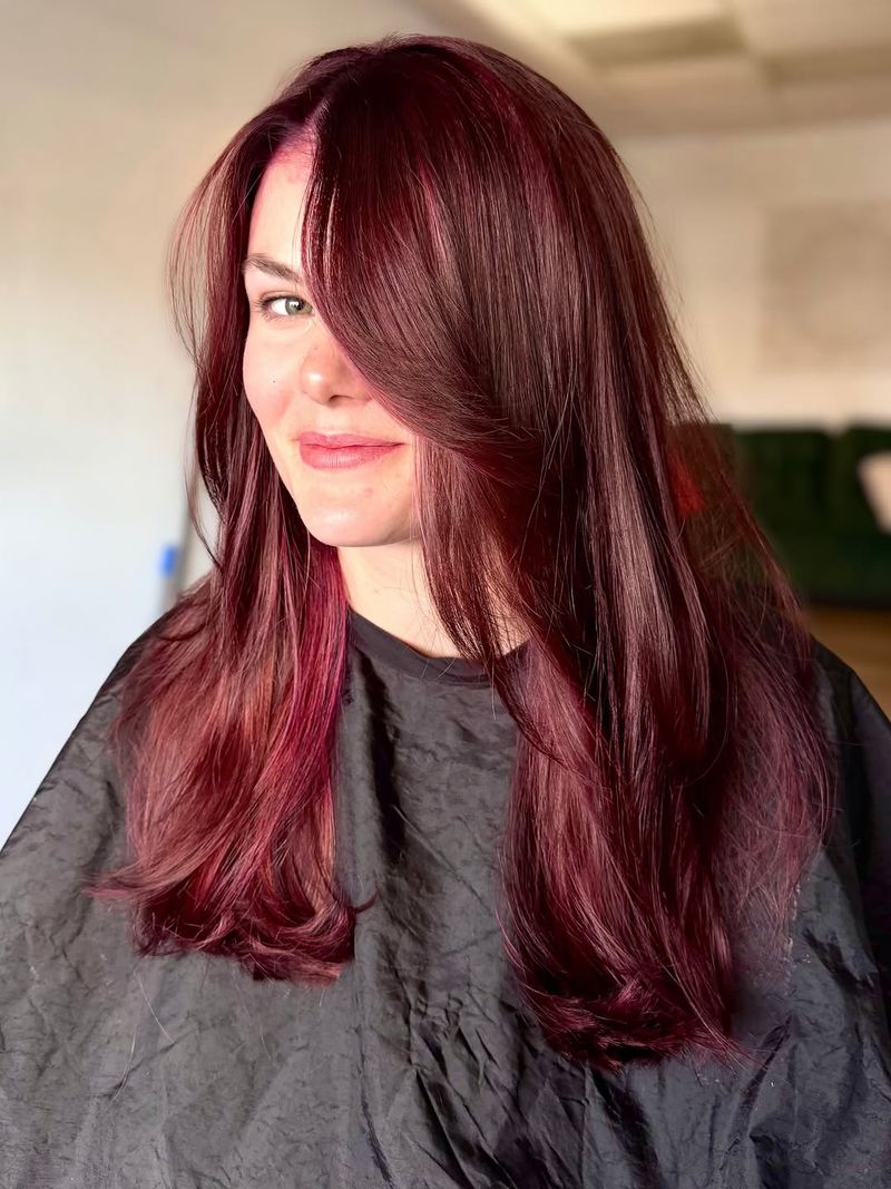 48. Deep Plum Long Layers with Side Sweep