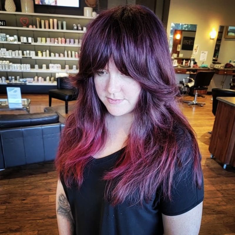17. Deep Plum Shag with Hot Pink Dip-Dye Ends