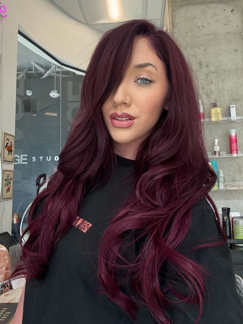 7. Deep Plum Side-Swept Waves