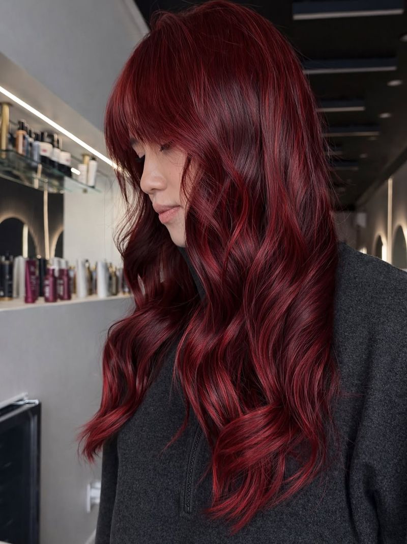 21. Deep Ruby Waves with Full Bangs