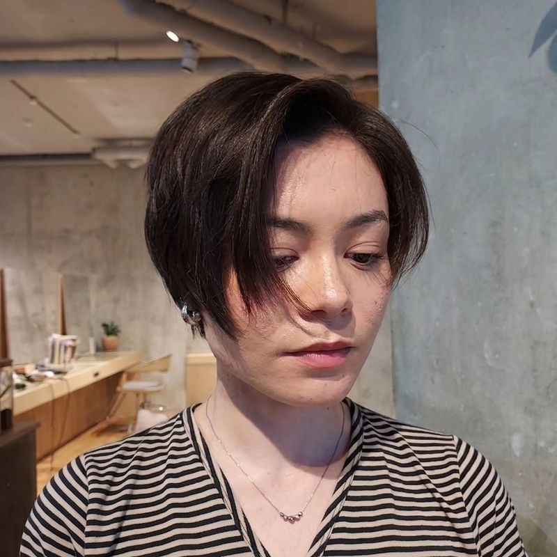27. Deep Side Part Dark Brown Pixie Bob