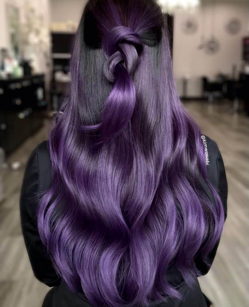 8. Deep Violet Half-Up Braid
