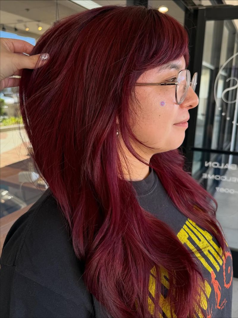 28. Deep Wine Shag with Wispy Fringe