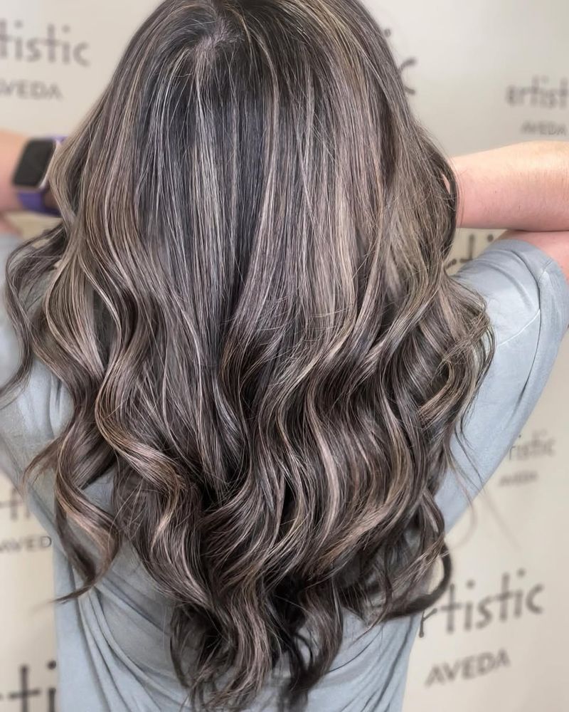 19. Dimension-Rich Brunette and Silver Balayage