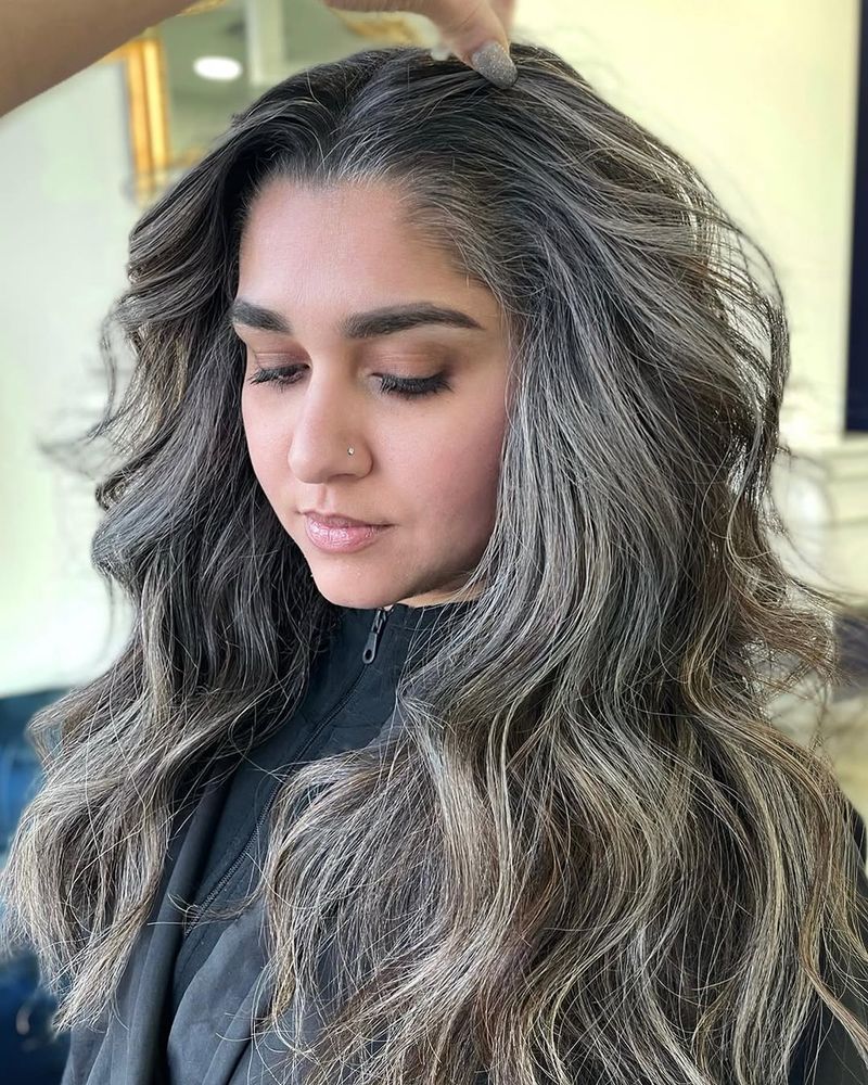 46. Dimensional Charcoal Balayage with Soft Waves