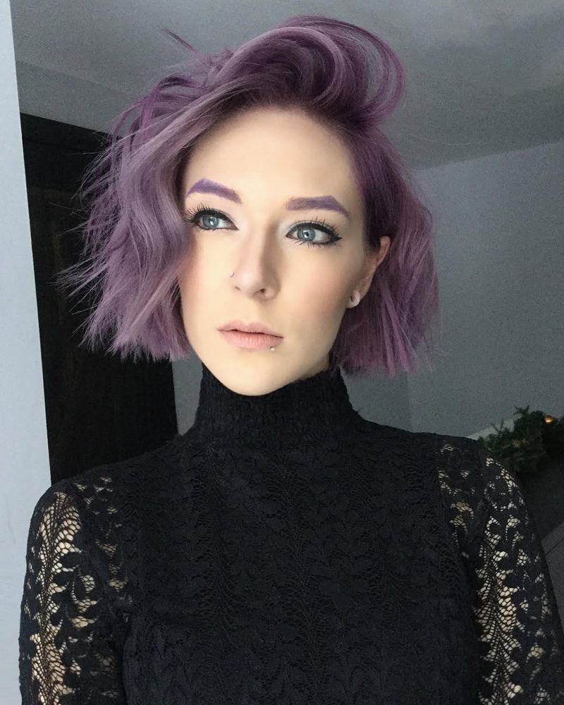 2. Dusty Lavender Side-Parted Bob