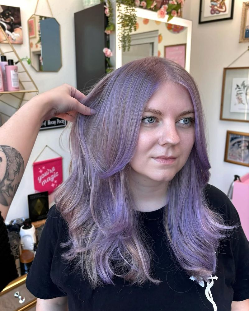 47. Dusty Lilac Layers with Curtain Bangs