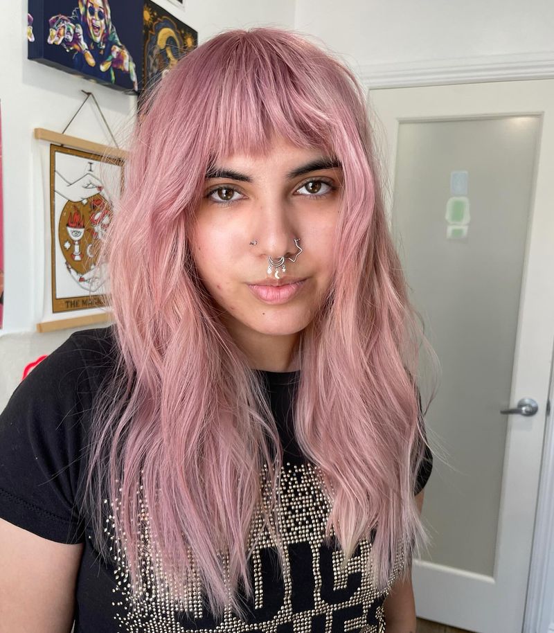 8. Dusty Rose Shag with Micro Bangs