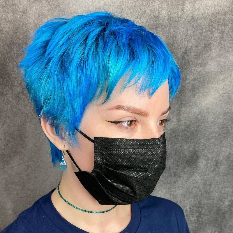 58. Electric Blue Cropped Crop with Piecey Bangs