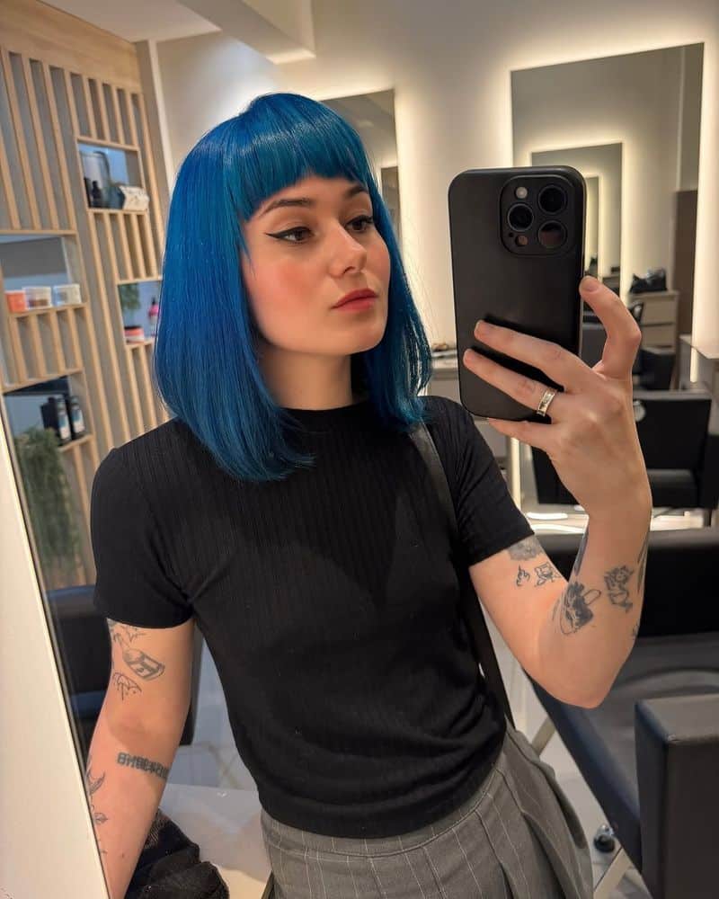 2. Electric Blue Lob with Micro Bangs