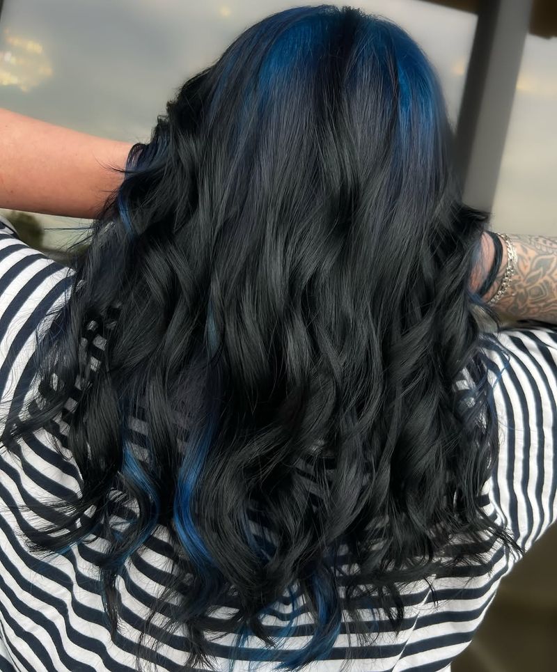 30. Electric Blue Peekaboo Highlights on Dark Waves