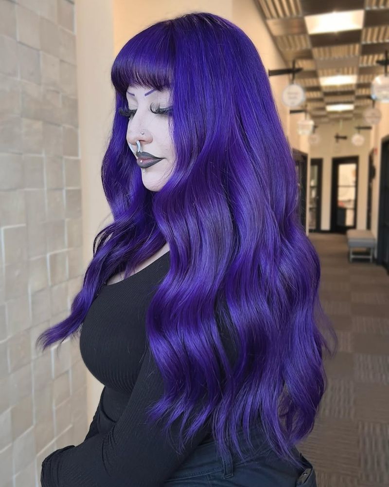 18. Electric Violet Waves with Blunt Bangs