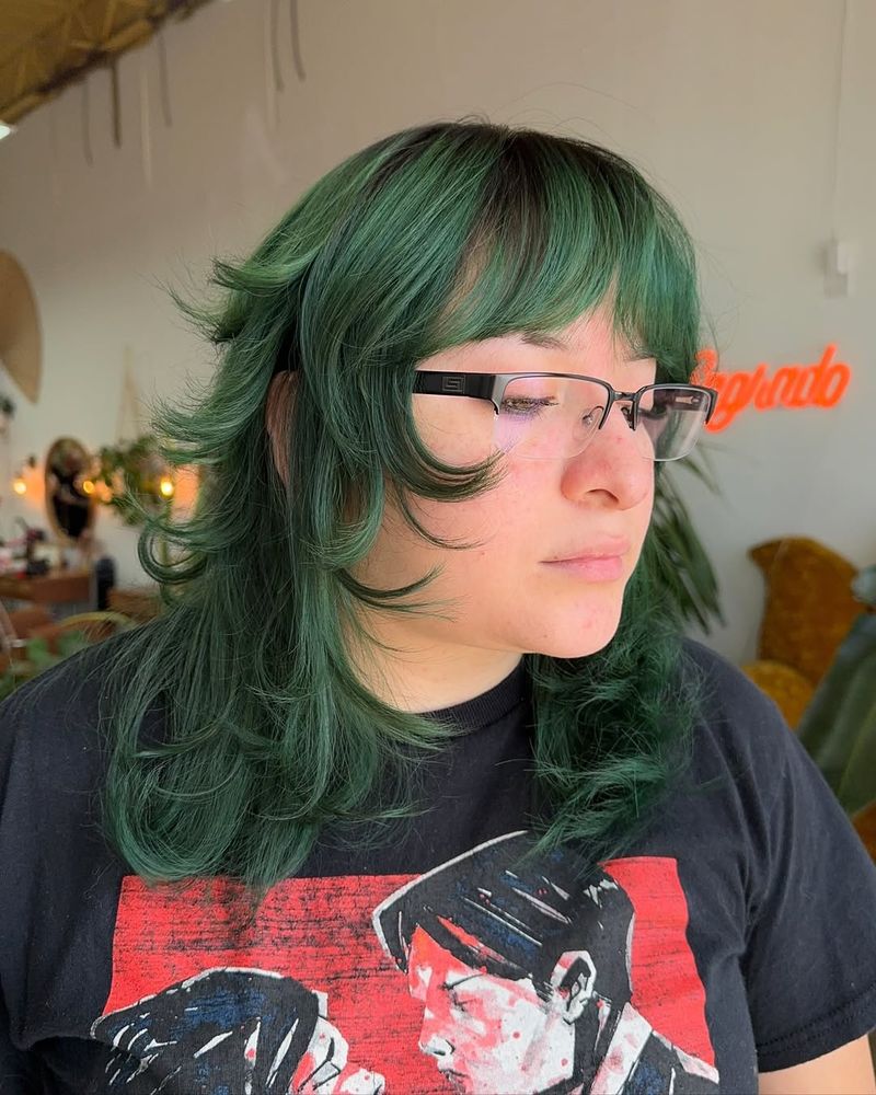 41. Emerald Green Shag with Curled Fringe