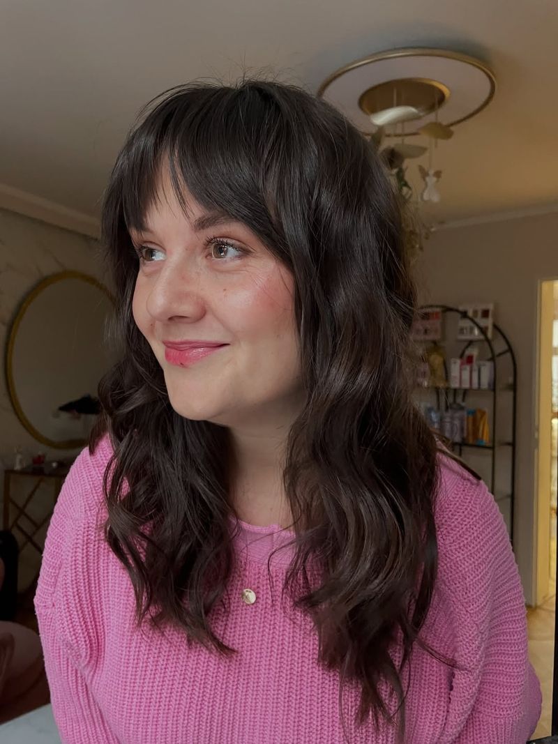 27. Espresso Shag with Soft Brow-Grazing Fringe