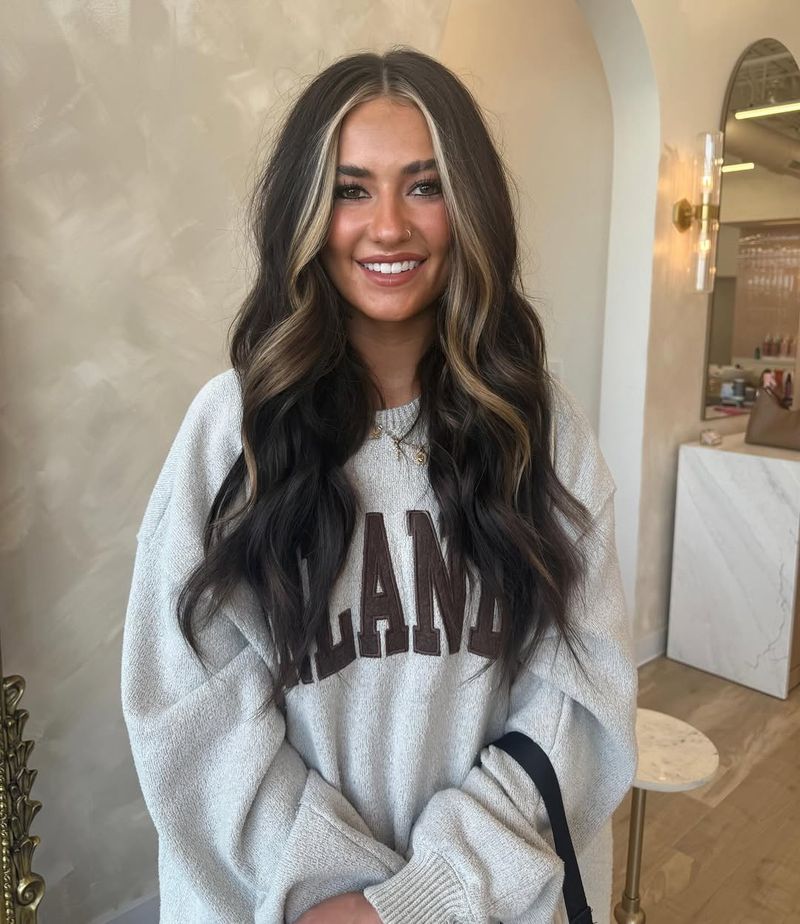 12. Espresso Waves with Bright Blonde Streaks
