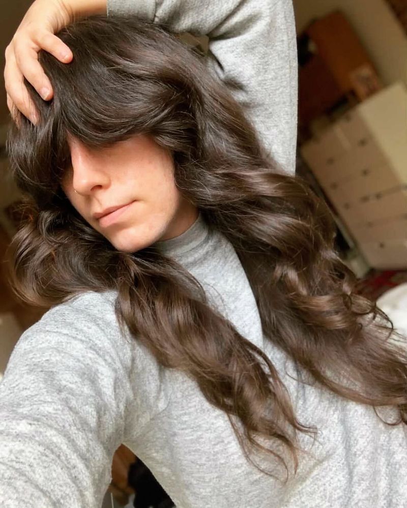 24. Espresso Waves with Heavy Curtain Bangs