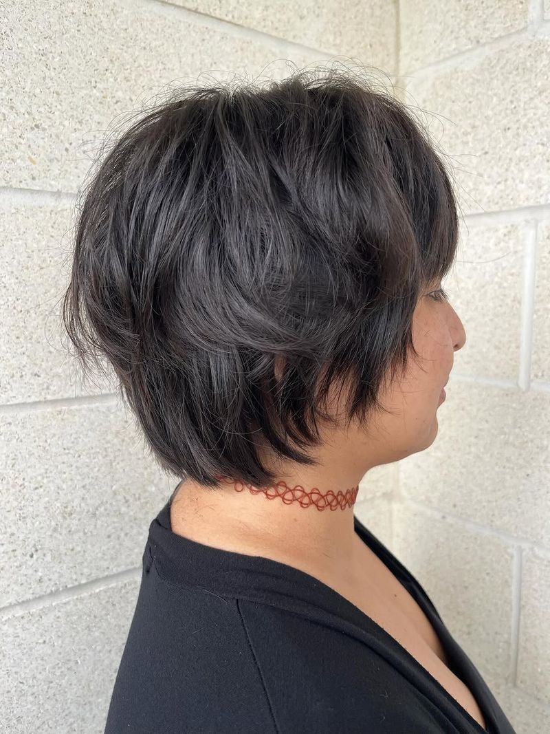44. Feathered Dark Brown Shaggy Crop