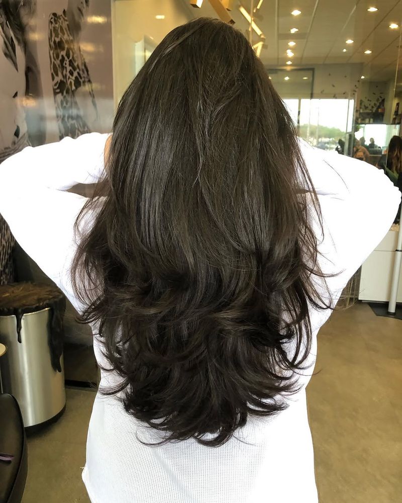 6. Feathered Espresso V-Cut