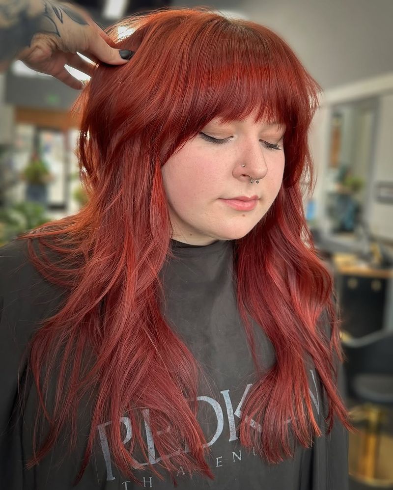 59. Fiery Red Long Shag with Full Bangs