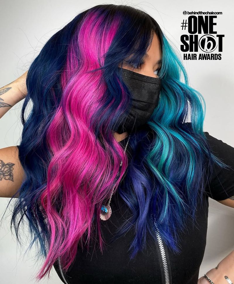 22. Galaxy Split Dye with Neon Pink and Turquoise