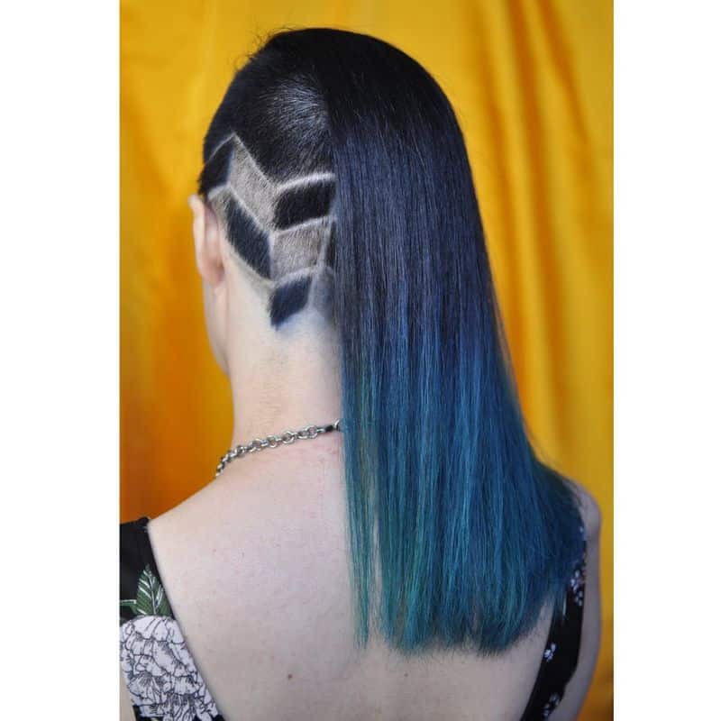 28. Geometric Undercut with Teal Ombre