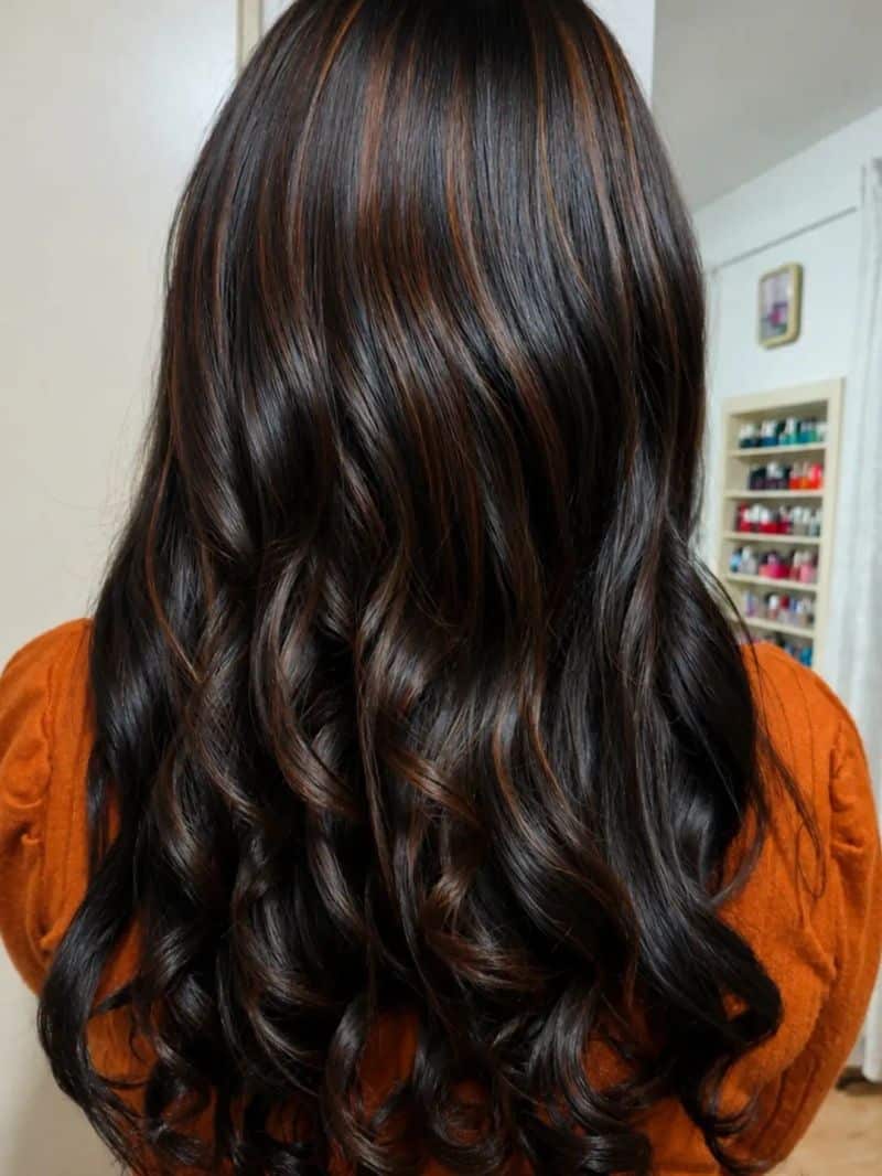 13. Glossy Copper Highlights on Espresso Base